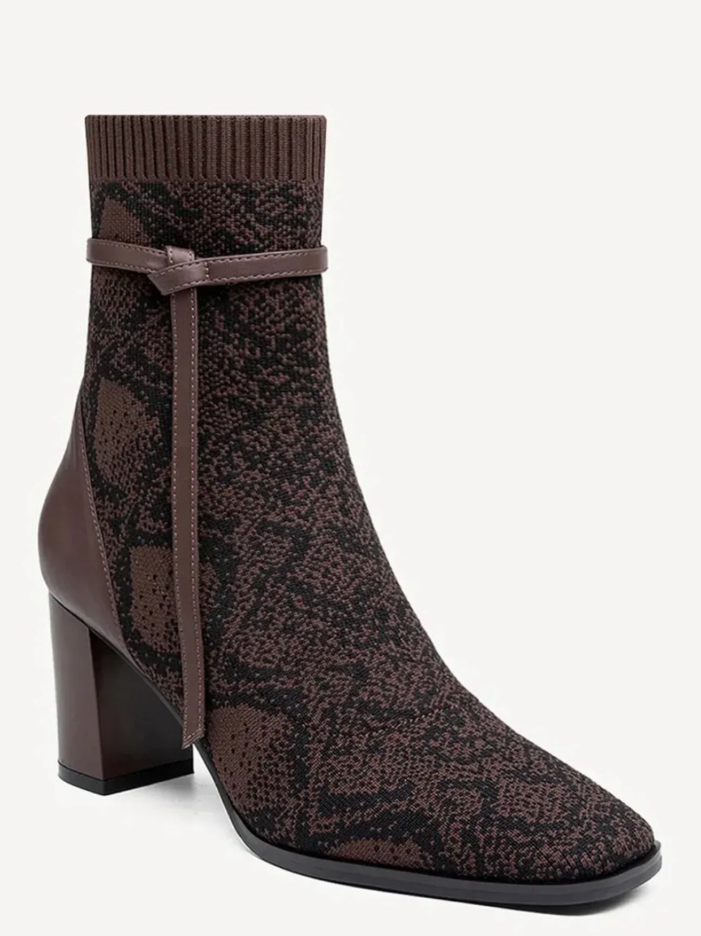 NWT Brown Knit Block Heel Ankle Boots - Women's